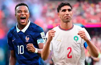 Kylian Mbappé y Achraf Hakimi, referentes de los seleccionados de Francia y Marruecos que se enfrentan este jueves en EE. UU. FOTO GETTY