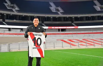 Juan Fernando Quintero es recordado en River Plate por haber marcado el gol que “destrabó” la final de la Copa Libertadores del 2018, contra Boca Juniors, en el Santiago Bernabéu. FOTO: TOMADA DEL X DE @RIVERPLATE