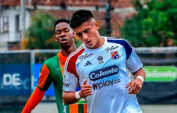 Kevin Mantilla llegó al DIM para 2025 desde Talleres de Córdoba de Argentina. Disputó un partido completo antes de la lesión. Regresó contra el América de Cali. FOTO Jaime Pérez 