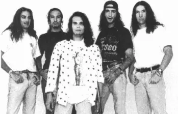 Perseo, 1994. De izquierda a derecha: “Repo” Restrepo, “Coco” Jaramillo, Édgar Roldán, “Pitti” Mejía y Andrés Cañola. Foto: Cortesía. 