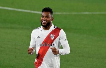El colombiano Miguel Ángel Borja celebró un nuevo gol con River Plate, esta vez, en la victoria 2-0 ante Barrancas. FOTO TOMADA@RIVERPLATE