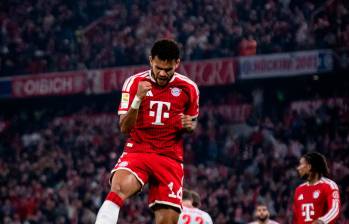 Luis Díaz y el festejo del 1-0 del Bayern sobre Leipzig. FOTO @FCBayernES