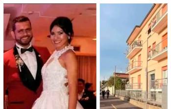 Laura Anaya y su esposo Sami Habib Quizena García viajaron a Italia hace cuatro meses para buscar un mejor futuro. En la segunda foto, el edificio donde Sami Habib atacó a su esposa y luego se suicidó. FOTO cortesía 