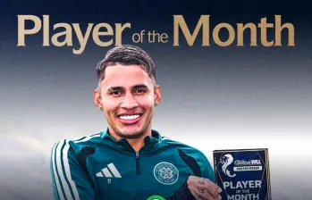 La imagen que publicó la Liga escocesa con Camilo Durán como el mejor jugador del mes de agosto. FOTO @spfl