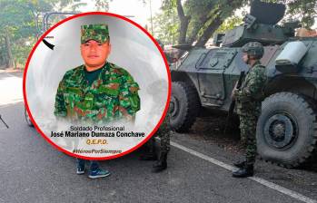 El soldado profesional José Mariano Dumaza Conchave murió tras un ataque con drones explosivos atribuido al ELN en el municipio de El Tarra, en la región del Catatumbo. FOTO CORTESÍA