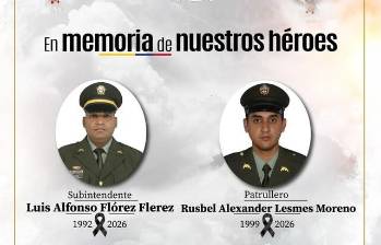 En el ataque fallecieron el subintendente Luis Alfonso Flórez Flórez y el patrullero Rusbel Lesmes Moreno. Foto: Policía Nacional. 
