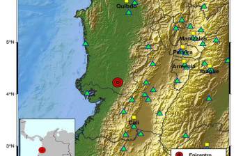 Sismo de magnitud 5.6, con profundidad de 112 km, en El Litoral del San Juán (Docordó), Chocó, el pasado 14 de mayo. FOTO: SGC.