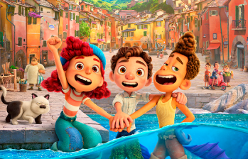 Los personajes de Luca son, de izquierda a derecha, Giulia, Luca y Alberto, en la voz de los niños Emma Berman, Jacob Tremblay y Jack Dylan Grazer respectivamente. FOTO cortesía disney/Pixar
