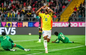 Óscar Perea festejando su gol, el primero de Colombia en el Mundial Sub-20. FOTO FCF 