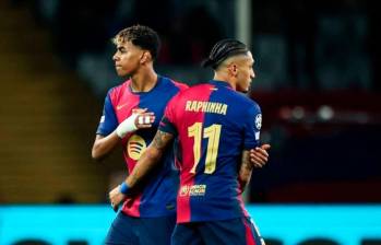 Lamine Yamal y Raphinha celebran en la victoria del Barcelona, ambos se reportaron en el marcador. FOTO TOMADA X @FCBarcelona_es