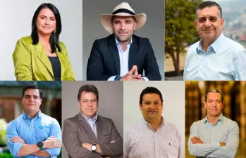 Estas son siete de las caras que podrían aspirar a la Gobernación de Antioquia en 2027, tras los resultados de las elecciones presidenciales. Arriba, de izq. a der.: Paola Holguín, Andrés Guerra Hoyos y Luis Horacio Gallón. Abajo, en el mismo orden: Alejandro Arbeláez, Eugenio Prieto Soto, Rodrígo Hernández y Esteban Ramos Maya. FOTOS: EL COLOMBIANO