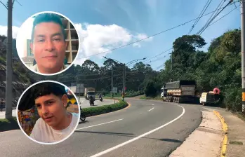 Estiben Alberto López Villa (arriba), de 32 años, y Mateo Cárdenas Arboleda (abajo), quien había cumplido los 18 años hace una semana, fueron baleados en este punto de la variante a Caldas, en jurisdicción de La Estrella. FOTO: LAURA ROSA JIMÉNEZ VALENCIA Y CORTESÍA