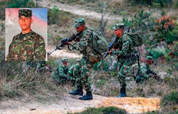 El soldado Janier Andrés Mosquera Londoño (detalle) falleció cuando era trasladado por sus compañeros hacia un centro donde se le pudiera brindar atención. FOTOS: MANUEL SALDARRIAGA Y CORTESÍA