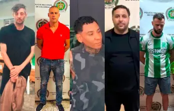 De izquierda a derecha, cinco de los capos internacionales capturados recientemente en Medellín: Raúl Santiago Deniz Santana (España), Cristian Lacoma López (España), Jorge Néstor Sánchez Rodríguez (Panamá), Nabil Abida (Francia) y Christopher Neil (Inglaterra). FOTOS: CORTESÍA