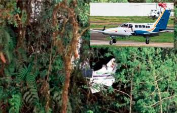 En la imagen principal, la foto que se hizo viral señalando que se trataba de la aeronave siniestrada el miércoles (detalle) en el cerro El Burro, de Urrao. Si bien este hecho ocurrió en el mismo lugar, la foto corresponde a un hecho del 2008. FOTOS: HERNÁN VANEGAS Y CORTESÍA