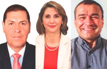 De izquierda a derecha, los ternados para ser contralor de Antioquia: Juan Fernando Castrillón Benjumea, Laura Emilse Marulanda Tobón y Juan Carlos Herrera Toro. FOTOS: CORTESÍA