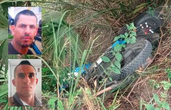 A Cristian Arley Grajales y Wilmar Antonio Grajales Grajales, de 30 y 38 años, los asesinaron cuando iban en una motocicleta por una vía veredal de Santa Bárbara. Los cadáveres y el vehículo fueron encontrados en un barranco. FOTOS: CORTESÍA