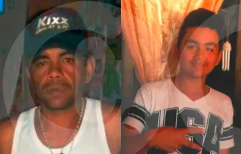 Ovidio de Jesús Cardona Henao (izq.) y Hermis de Jesús Cardona Arredondo (der.) eran padre de hijo. Ambos estaban trabajando en la finca cafetera y fueron asesinados junto con otras dos personas, al parecer venezolanas. FOTOS: Cortesía