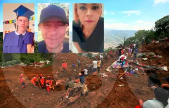 Tres de las víctimas de esta tragedia invernal en la vereda Granizal, de Bello, fueron Juan David Lozano Hernández, de 16 años; Pedro Nel Agudelo Zapata, de 48, y Paula Andrea Londoño, de 40 años. Las autoridades confirmaron que son 14 los fallecidos del deslizamiento y se buscan a 11 desaparecidos. FOTOS: CAMILO SUÁREZ Y CORTESÍA