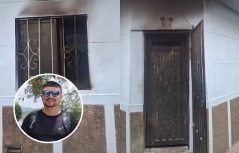 Dentro de esta vivienda del barrio La Milagrosa, de Medellín, ocurrió el incendio provocado que le ocasionó la muerte a Alexis Ospina Piedrahita (detalle), de 27 años. FOTOS: CORTESÍA