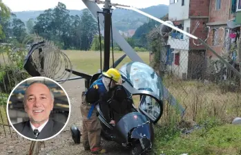 Jorge Alberto Campillo, de 61 años y gerente de la aerolínea Searca, conducía este girocóptero en la tarde del pasado sábado, el cual se siniestró en la vereda La Miel, de Caldas. Este empresario resultó ileso tras este siniestro. FOTOS: CORTESÍA