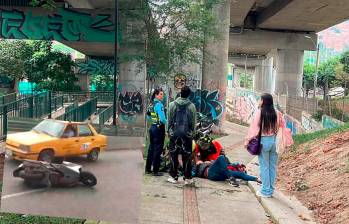 Mientras la moto quedó en la parte alta del puente de la Madre Laura, el conductor quedó en un sendero peatonal, con múltiples lesiones. FOTOS: CORTESÍA