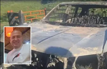 Luis Fernando Quiroz Muñoz, de 56 años, se movilizaba en esta camioneta rumbo al corregimiento de Doradal, en Puerto Triunfo, Antioquia. Sin embargo, el automotor apareció incendiado en Cimitarra, Santander, y este hombre no aparece. FOTOS: CORTESÍA