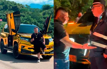 El influenciador, conocido como El Billetudo, terminó agrediendo verbalmente a un agente de la Secretaría de Movilidad de Medellín cuando este le anunció que le iba a inmovilizar su particular camioneta por dos infracciones de tránsito. FOTO: Tomada de Instagram y cortesía