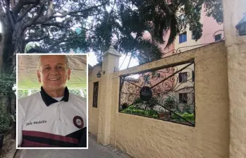 El docente Jaime Alberto Ramírez Álvarez (detalle), de 68 años, y su esposa, María Eugenia Álvarez, de 65, murieron tras caer del piso 22 de este edificio en el centro de Medellín. FOTOS: ALEJANDRA MORALES RÍOS Y CORTESÍA 