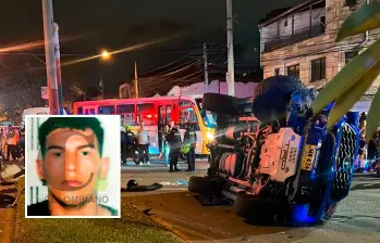 Así quedó la camioneta de quien sería la víctima del intento de hurto en la avenida 80 y que se llevó por delante a dos motorizados, quienes serían los que iban a cometer el robo. En el hecho falleció Álvaro Javier Muñoz Pérez (detalle), de 27 años. FOTO: CORTESÍA