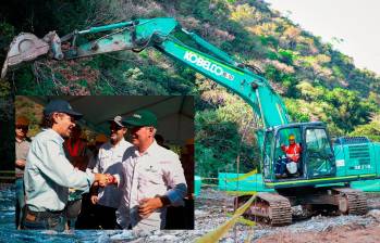 La reactivación de las obras tuvo lugar en una montaña ubicada a las orillas del río Tonusco, en donde se excavará un túnel de un kilómetro, hecho que anunciaron conjuntamente el gobernador de Antioquia, Andrés Julián Rendón, y el alcalde de Medellín, Federico Gutiérrez. FOTO: Cortesía