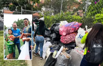 Solo en Bello se lograron recolectar 2,8 toneladas de reciclaje y se entregaron uniformes para los niños para que participen en los clasificatorios del Baby Fútbol. FOTOS: CORTESÍA