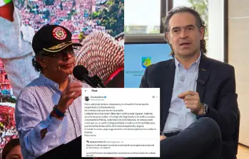 El presidente Gustavo Petro y el alcalde de Medellín, Federico Gutiérrez, tuvieron un nuevo cruce de palabras, esta vez por los temas del escrutinio y el ingreso de abogados a Plaza Mayor. FOTOS: EL COLOMBIANO
