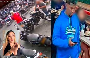 En la izquierda: Estarli Oswaldo Morgado Herrera, al parecer, cuando negociaba la moto utilizada para el homicidio. En la derecha: José Gregorio Morgado Herrera, minutos antes de los hechos. Ambos estarían implicados en el asesinato de Zaida Andrea Sánchez Polanco (detalle), alias La Diabla, en el barrio Naranjal, de Medellín. FOTOS: CORTESÍA