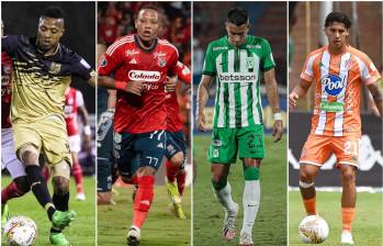 Ninguno de los cuatro equipos antioqueños está dentro de los primeros ocho clasificados. FOTOS: Tomadas de X (antes Twitter) @DIM, @nacionaloficial, @EnvigadoFC y @AguilasDoradas