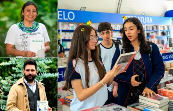 Arriba a la izquierda Lida Yagarí, abajo Pablo Cuartas, traductores de El Principito. Al lado asistentes a la edición de la Fiesta este año. Fotos EL COLOMBIANO.