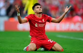 Luis Díaz convirtió 13 goles en la temporada que culminó con la camiseta de Liverpool. FOTO: Getty