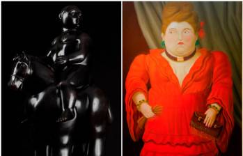 La escultura Hombre a Caballo (izquierda) de Fernando Botero no logró venderse en la subasta de Sotheby’s en Arabia Saudita, mientras que su pintura Society Woman (derecha) fue adquirida por $1 millón de dólares.