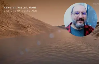 Según un video de la Nasa, así habría sido el sistema de ríos en Marte. En la esquina superior: el profesor Pablo Cuartas Restrepo. Fotos: Tomada de video y cortesía.