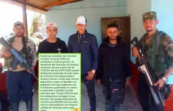 Adelante, una de los mensajes difundido por los grupos irregulares en el Norte de Antioquia. Atrás imagen viral, al parecer, tomada por el cabecilla del Frente 36 de las Disidencias antes de realizar una masacre. FOTO: imagen tomada de redes y cortesía.