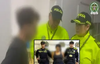 Adelante, la mujer con el alias de Jazmin. Atrás, alias Camilo siendo notificado por las autoridades. FOTO: imagen tomada de redes.