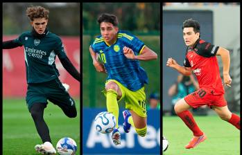 Max Dowman (izquierda), Samuel Martínez (centro) y Gilberto Mora (derecha) son 3 de los volantes creativos más prometedores del fútbol mundial. FOTO GETTY 