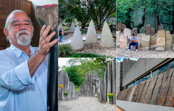 Hugo Zapata y algunas de sus obras más representativas en Medellín. FOTOS Juan Antonio Sánchez y Esneyder Gutiérrez