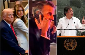 Los presidentes de Estados Unidos, Donald Trump; de Francia, Emmanuel Macron; y Colombia, Gustavo Petro, en el marco de la Asamblea General de la ONU. FOTOS: AFP, captura de video y Colprensa