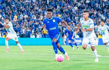 Andrey Estupiñán anotó dos goles para Millonarios ante Jaguares. FOTO: X MillosFCOficial