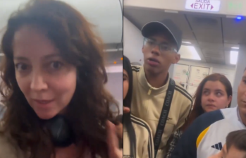 La actriz Cony Camelo en un vuelo de México con colombianos inadmitidos de regreso al país. FOTO: CAPTURA DE VIDEO