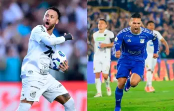 El futbolista brasileño Neymar es la gran estrella del Santos de Brasil. El colombiano Falcao García es “la figura” a mostrar de Millonarios, aunque no ha tenido continuidad. Foto: Getty y Colprensa