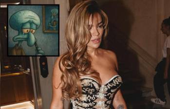 Karol G compartió en sus historias un mensaje inspirada en Calamardo, de Bob Esponja. Fotos: redes sociales