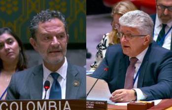 El canciller Omar Bula y el jefe de la Misión de Verificación Miroslav Jenca hablaron en sesión del Consejo de Seguridad de la ONU. FOTO: Cancillería y ONU