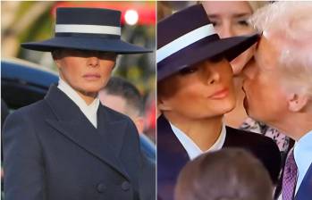 Melania Trump y su curioso y polémico sombrero durante el acto de investidura de su esposo, Donald Trump, como presidente de Estados Unidos. FOTOS: Getty y captura de video